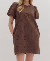 Entro - Eyelet Embroidered Puff Mini Dress