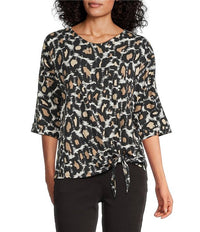 Multiples - Cuffed Elbow Sleeve Tie Waist Top