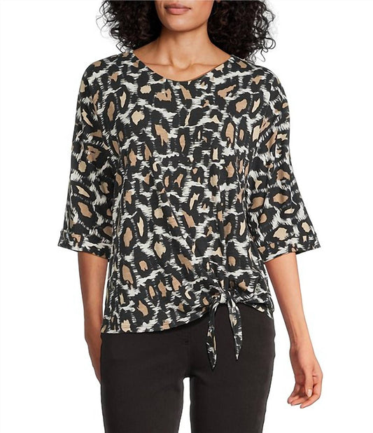 Multiples - Cuffed Elbow Sleeve Tie Waist Top