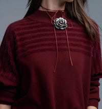 Q2 - Mock Neck Relaxed Sweater with Textured Stripes
