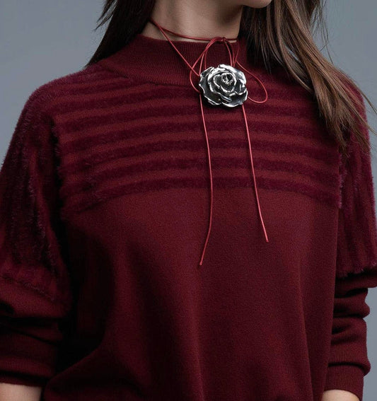 Q2 - Mock Neck Relaxed Sweater with Textured Stripes