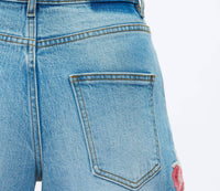 Bayeas - Charlie Floral Embroidery Wide Leg Jeans