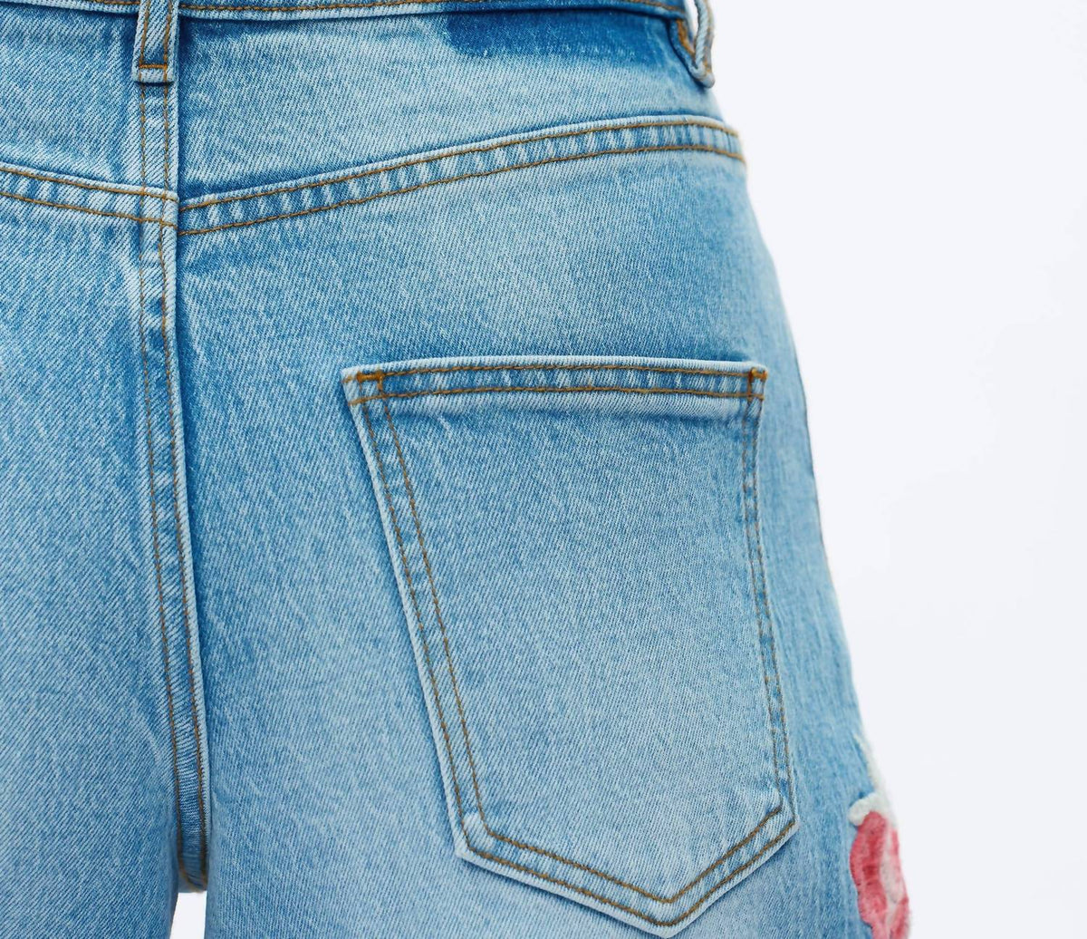Bayeas - Charlie Floral Embroidery Wide Leg Jeans