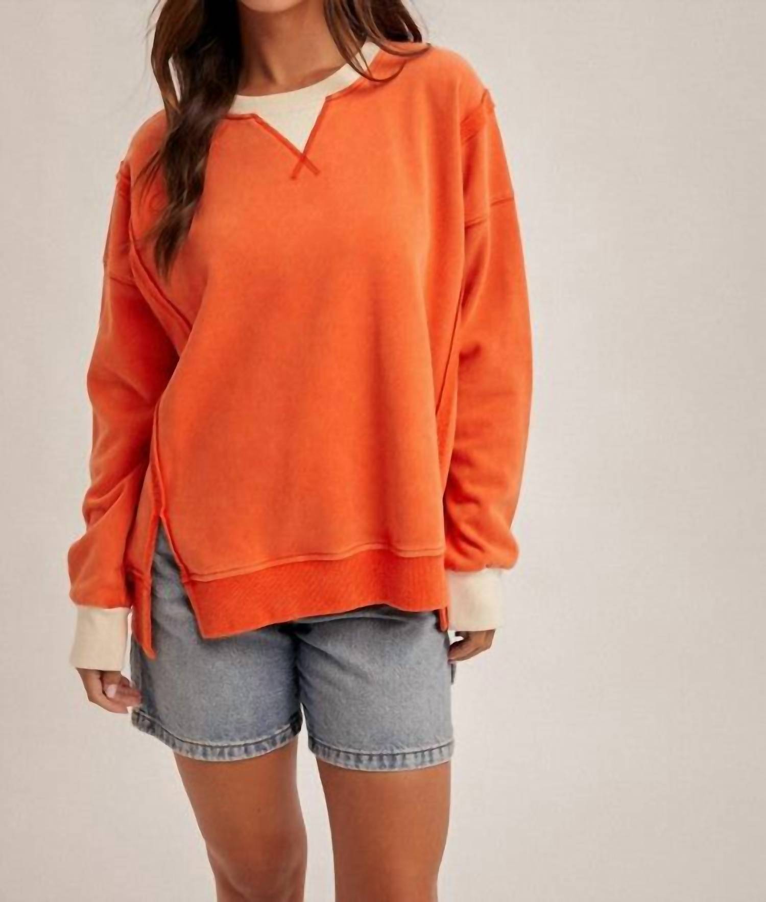 Hem & Thread - Color Block Snow Wash Oversized Sweatshirt