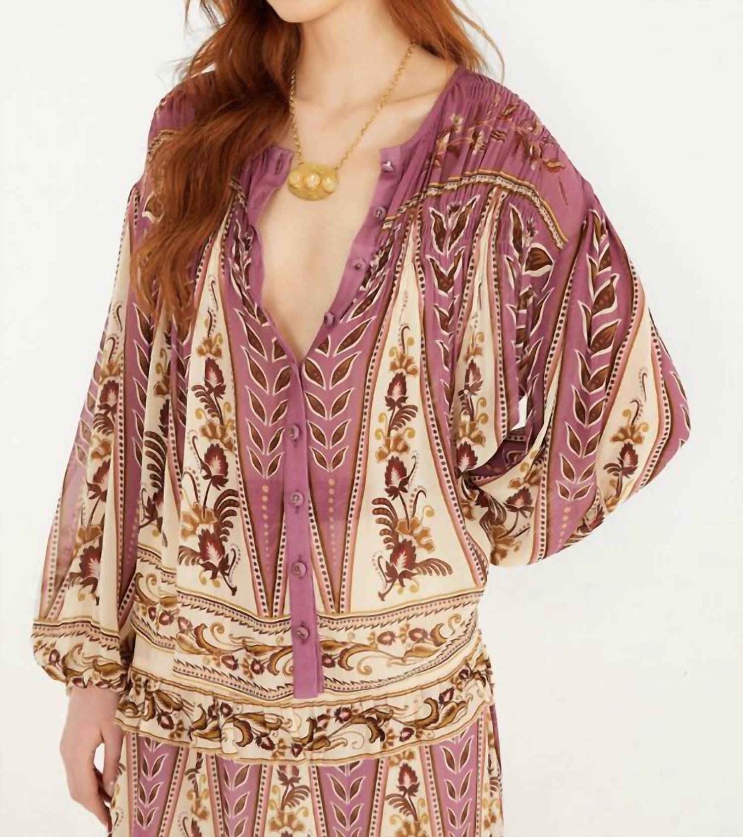 Farm Rio - DELICATE AINIKA SMOCKING LONG SLEEVE BLOUSE