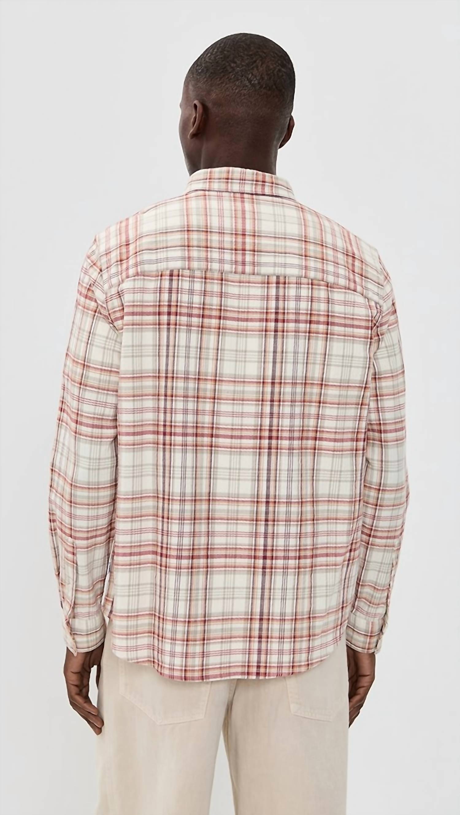 Wax London Shelly Long Sleeve Shirt in rust multi - men's long sleeve top - detail view