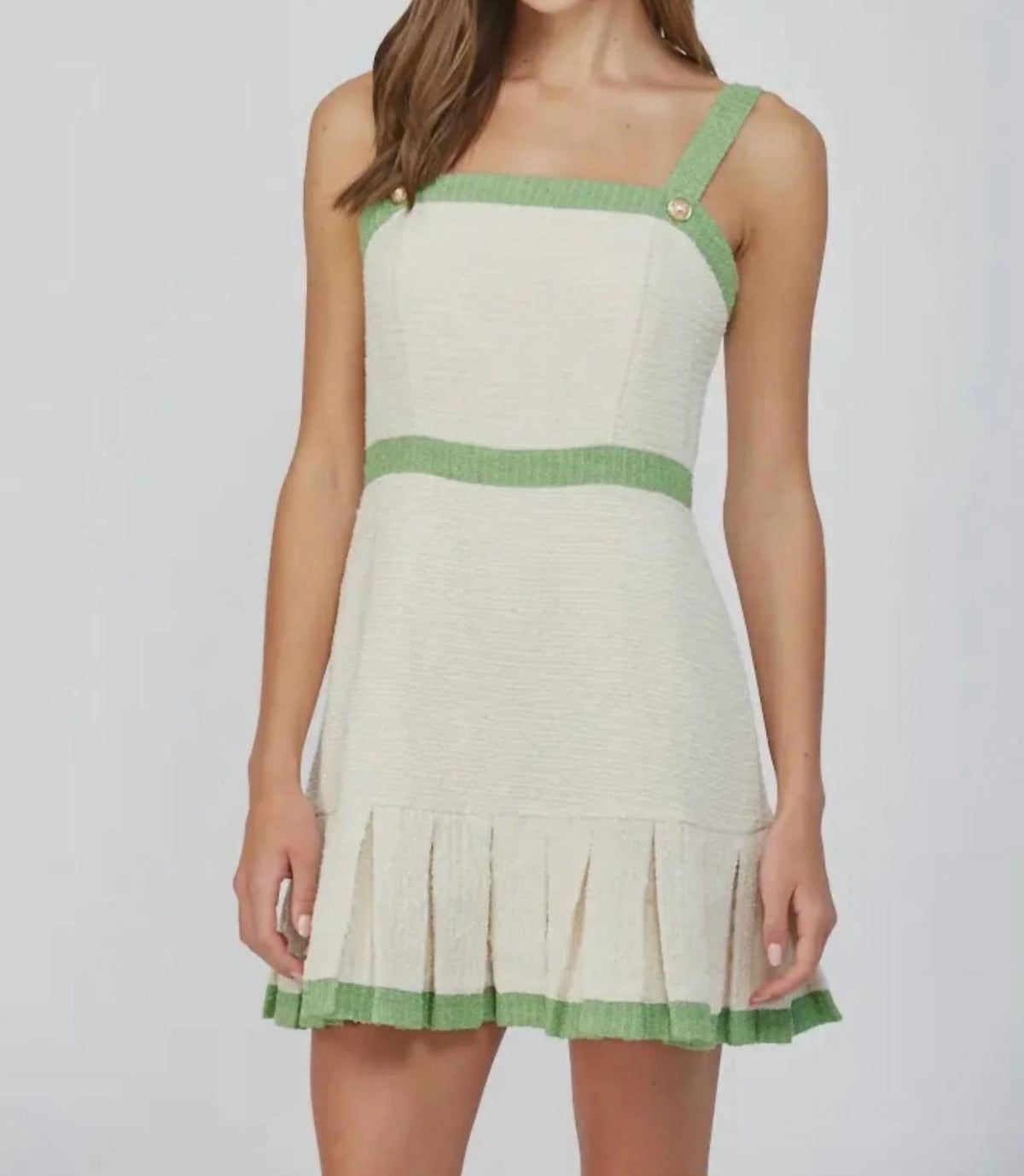 Fate - Square Neck Pleated Tweed Dress