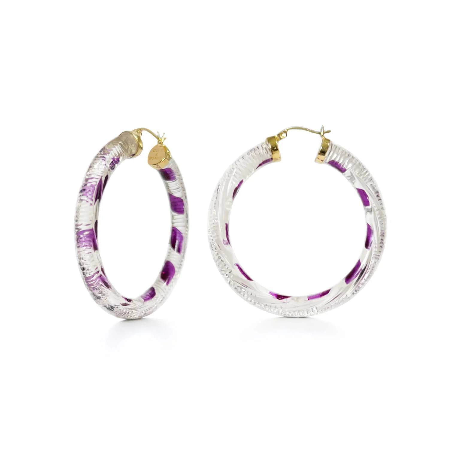 Gold & Honey - Women's Stripe Painted Instyle Lucite Hoop Earrings