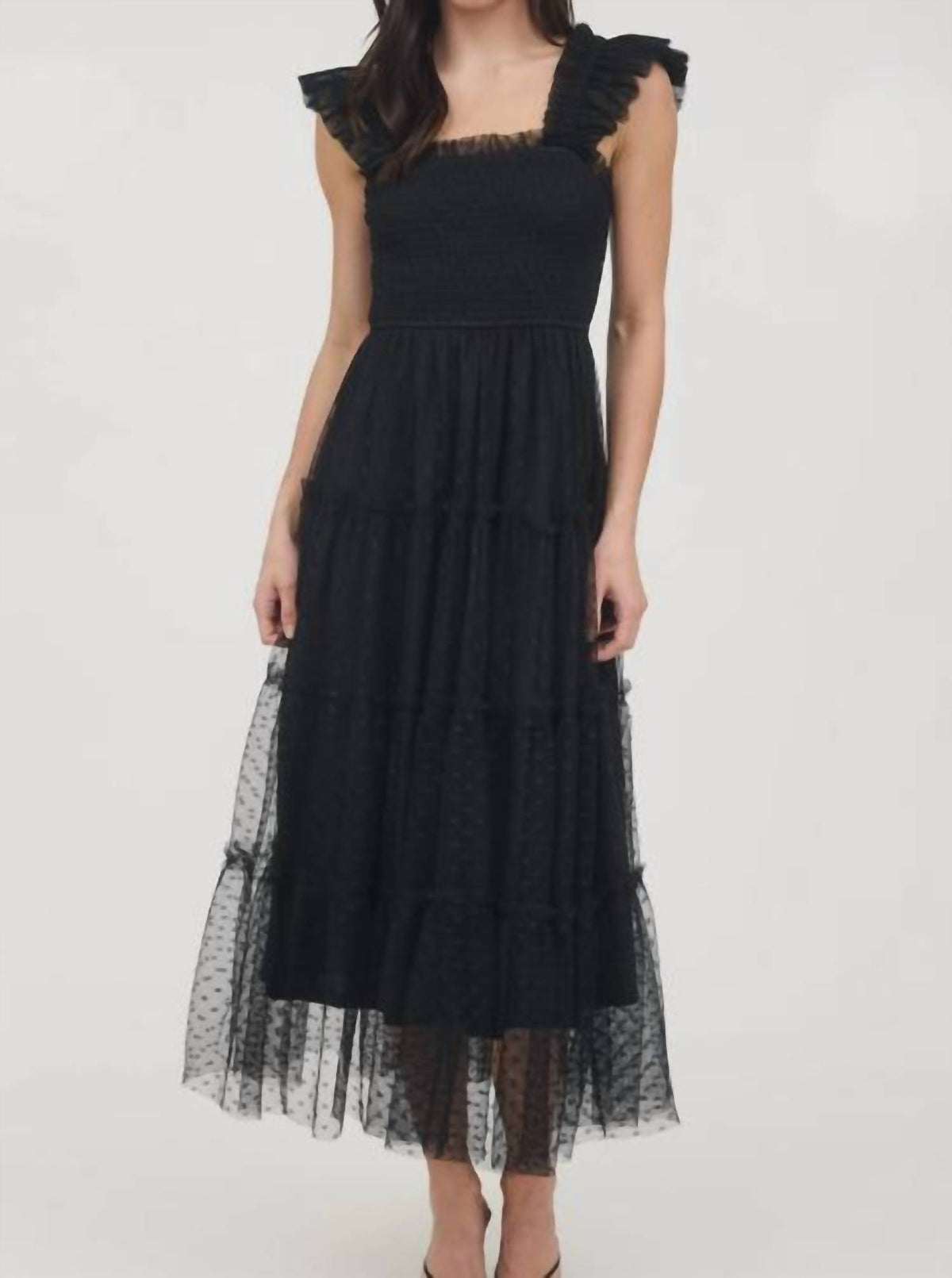 Blu Pepper - Polka Dot Chiffon Smocked Tiered Midi Dress