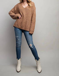 Sweet Generis - Loose Popcorn Knit Boat Neck Pullover