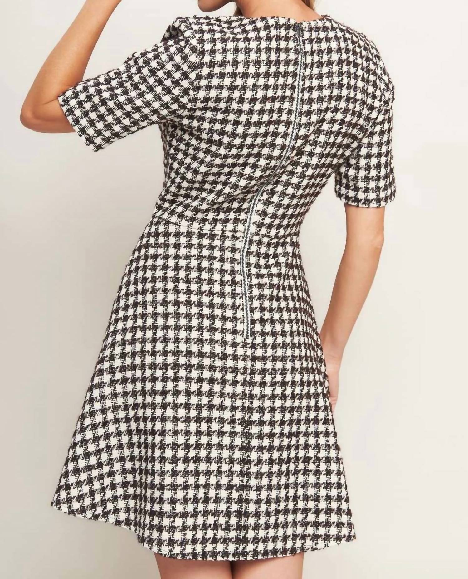 Flying Tomato - Tilde Short Sleeve Button Tweed Mini Dress