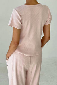 Le Bon Shoppe Pointelle Babe Tee in baby pink - women's t-shirt - detail view
