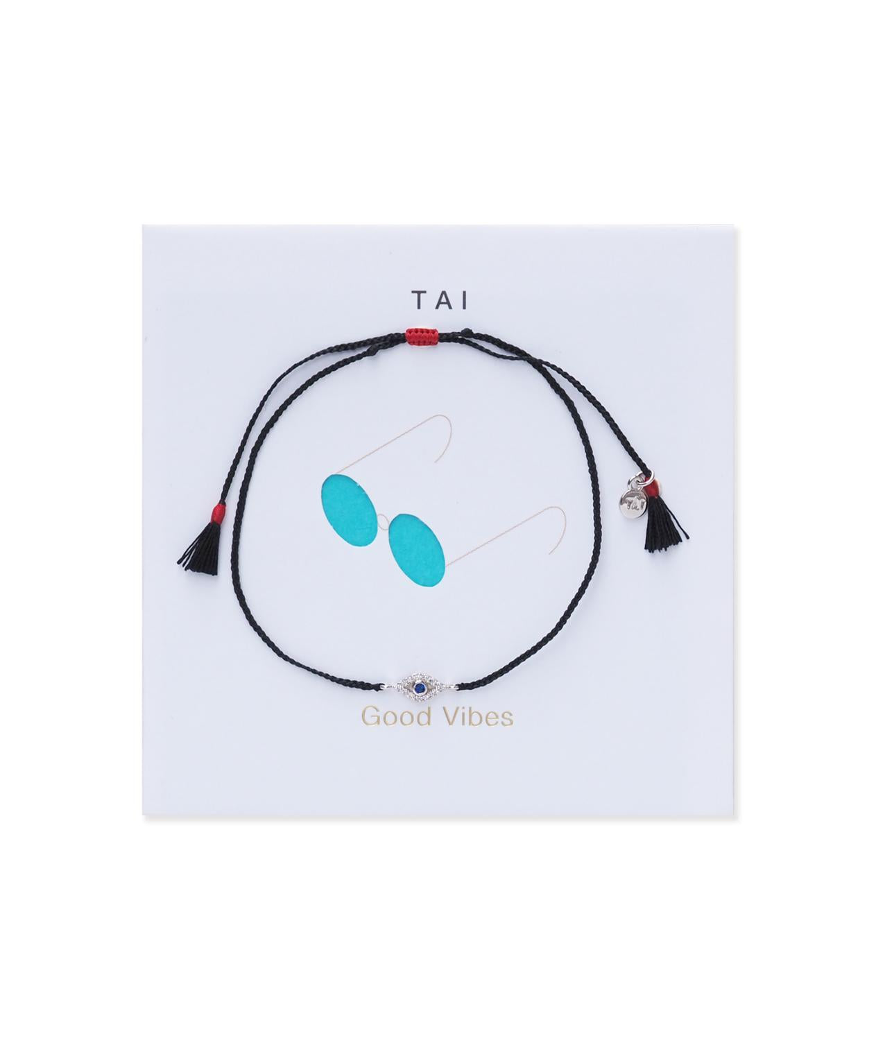TAI Women's Good Vibes Card Bracelet in silver blue evil eye - women's jewelry