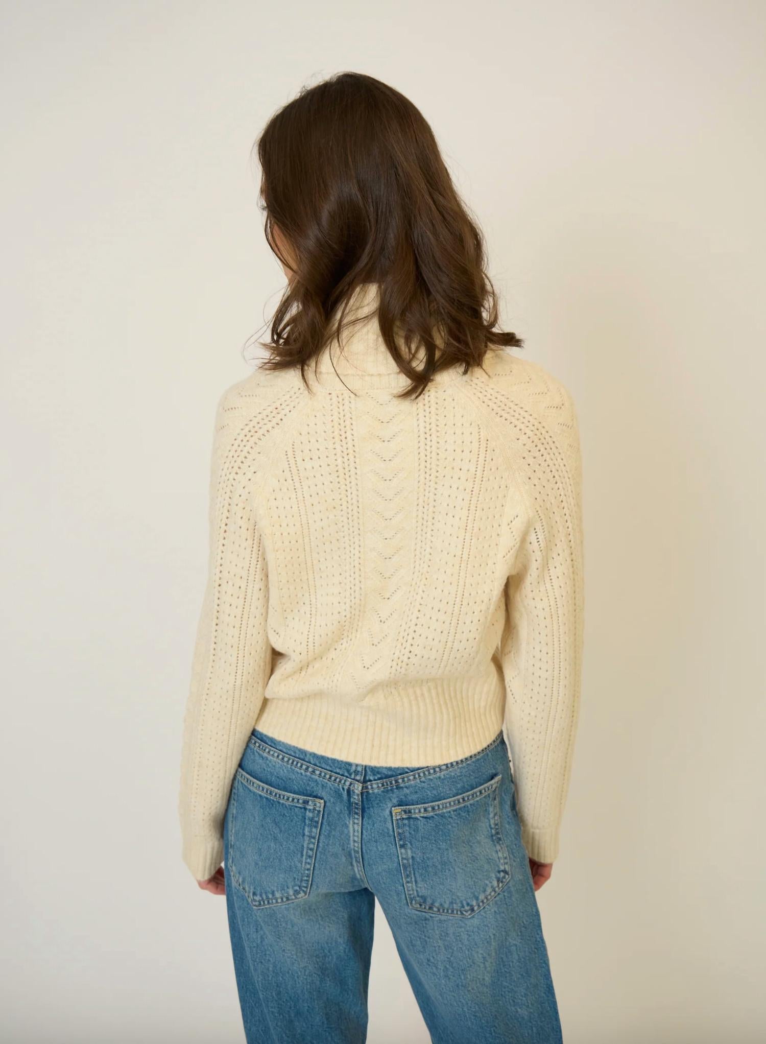 Central Park West - Rayna Shawl Collar Pointelle Cable Pullover