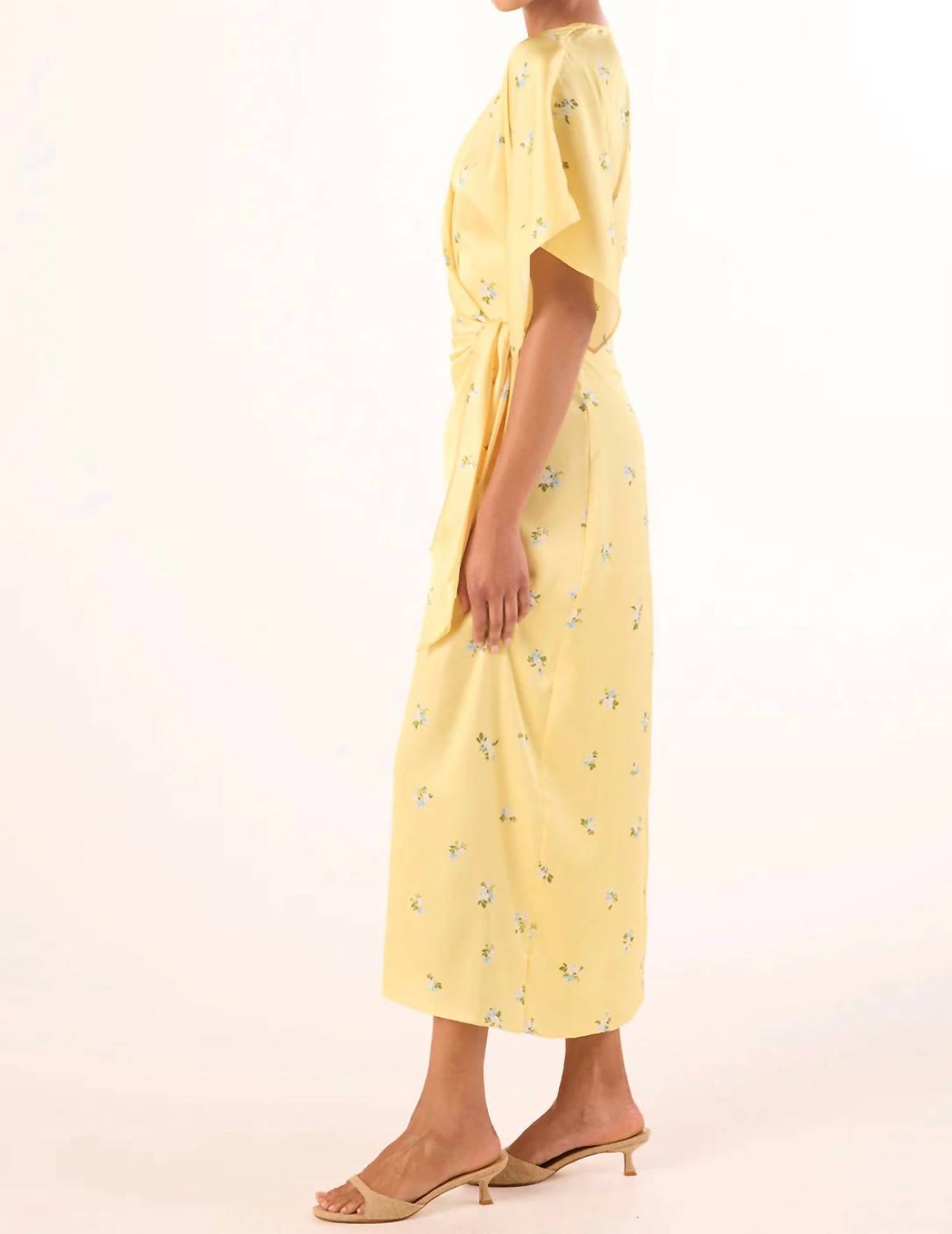 Misa Los Angeles Hadassa Midi Dress in space ditsy yellow - women's dress - detail view