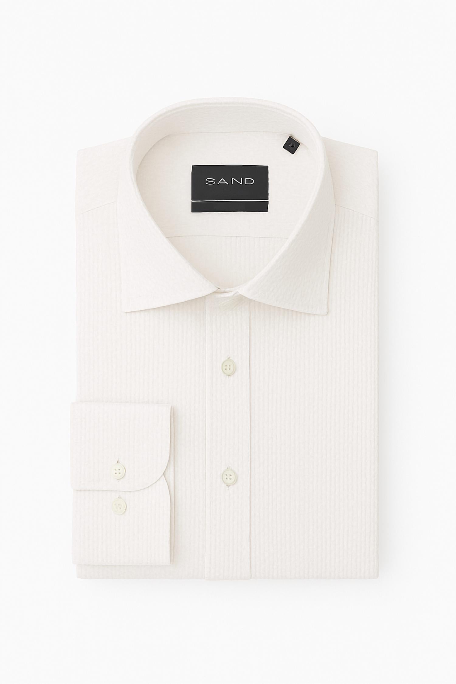 Sand - Men Seersucker State Soft Long Sleeve Shirt