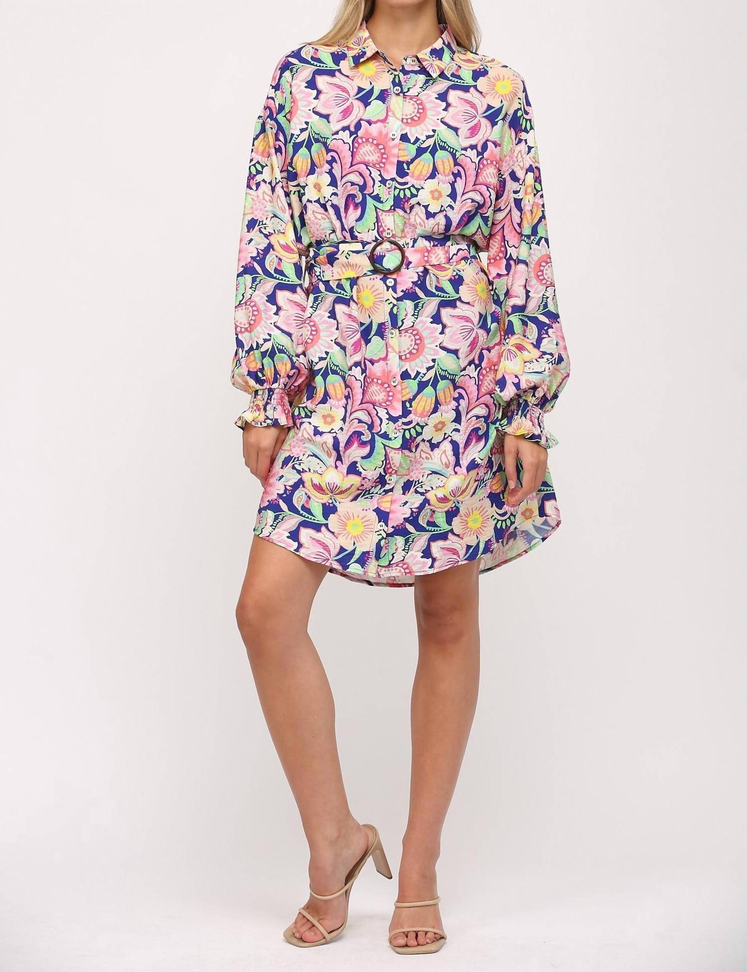 Fate By Lfd - Floral Print Belted Shirt Dress