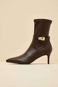 BiLLiNi Women's Joyce Pointed-toe Sock Boots in chocolate - women's shoe - detail view
