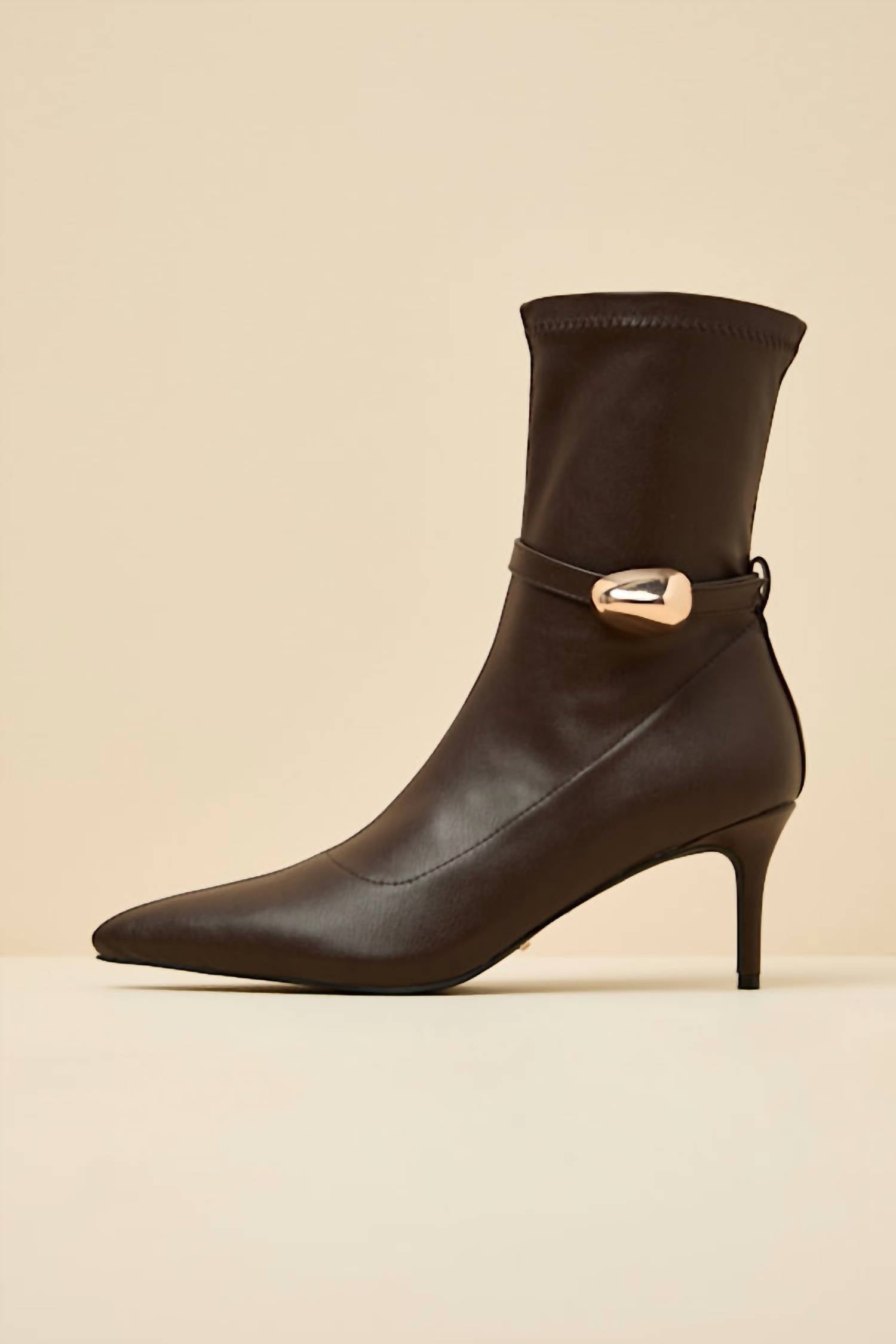 BiLLiNi Women's Joyce Pointed-toe Sock Boots in chocolate - women's shoe - detail view
