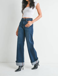 JUST BLACK DENIM Cuffed Palazzo Pants in dark denim - women's pants - view 4