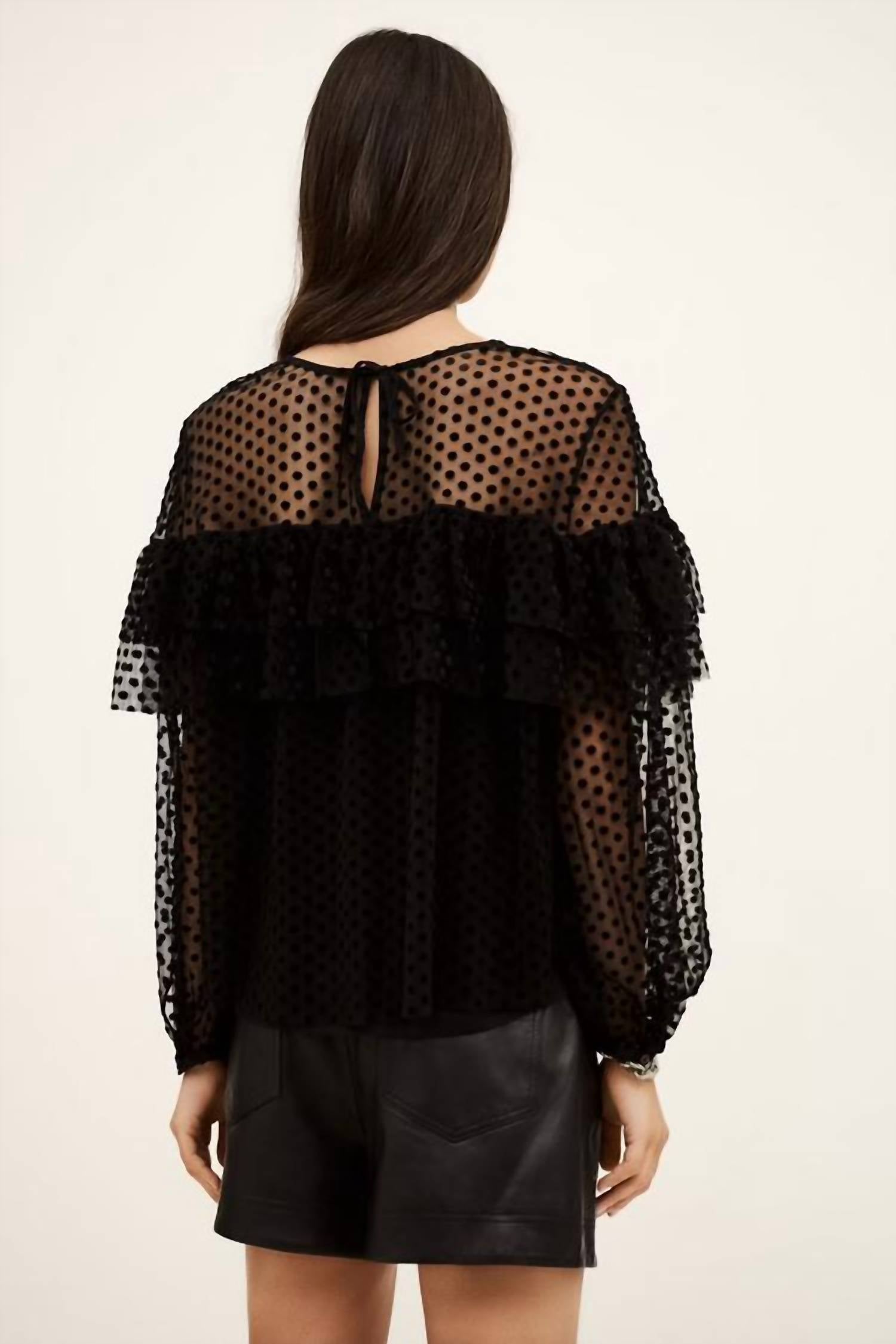 Ba&Sh - Mesh Raff Swiss Dot Ruffle Blouse
