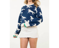 THML Women's Horse Sweater in blue - women's sweater
