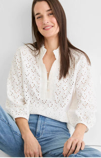 Nic + Zoe - Eyelet Ruffle Neck Shirt