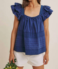 In February - Cotton Poplin Ruffle Sleeve Top