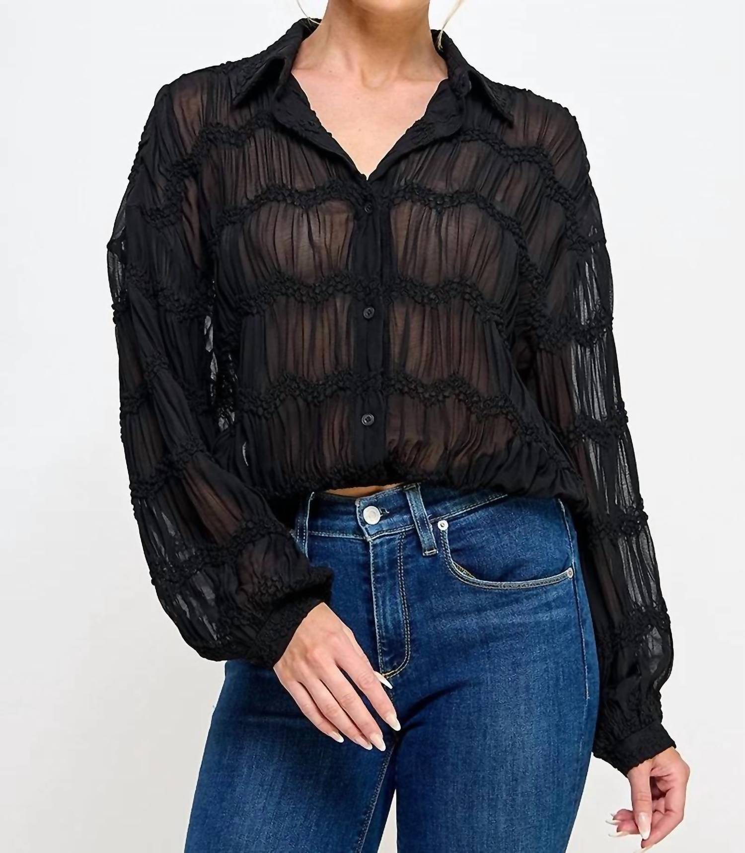 Allie Rose - Romantic Sheer Button Front Blouse