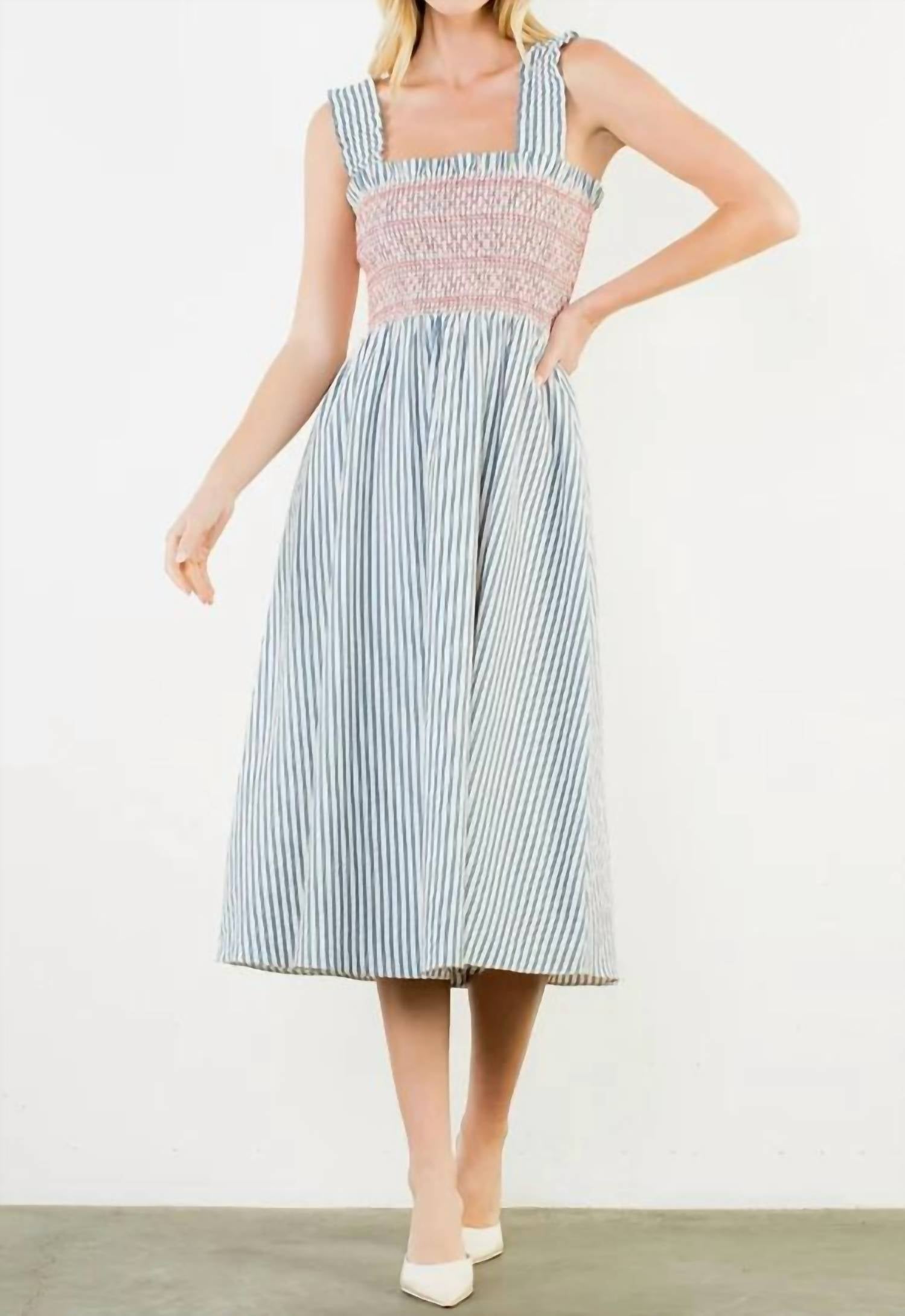 Thml - Smocked Striped Midi Dress