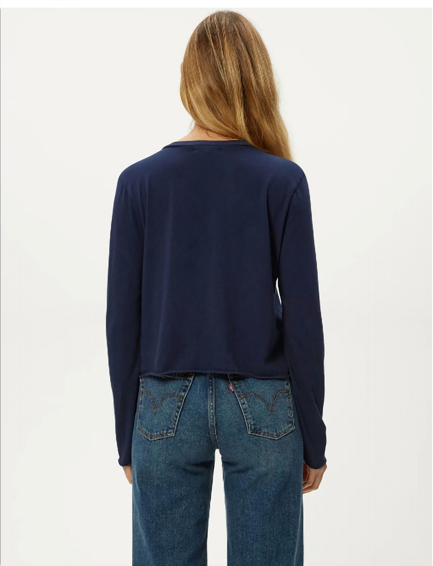 Michael Stars Aiko New Jersey Long Sleeve Raw Hem Crew Tee in nocturnal - women's long sleeve top - alternate view