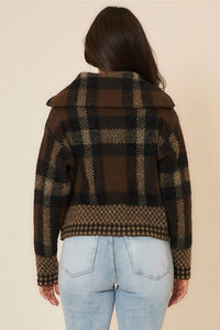Cozy Co. - Plaid Knit Zipper Jacket
