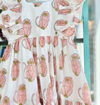 Eight Thousand Miles Girls Monkeys Dress in pink - kids' dress - detail view