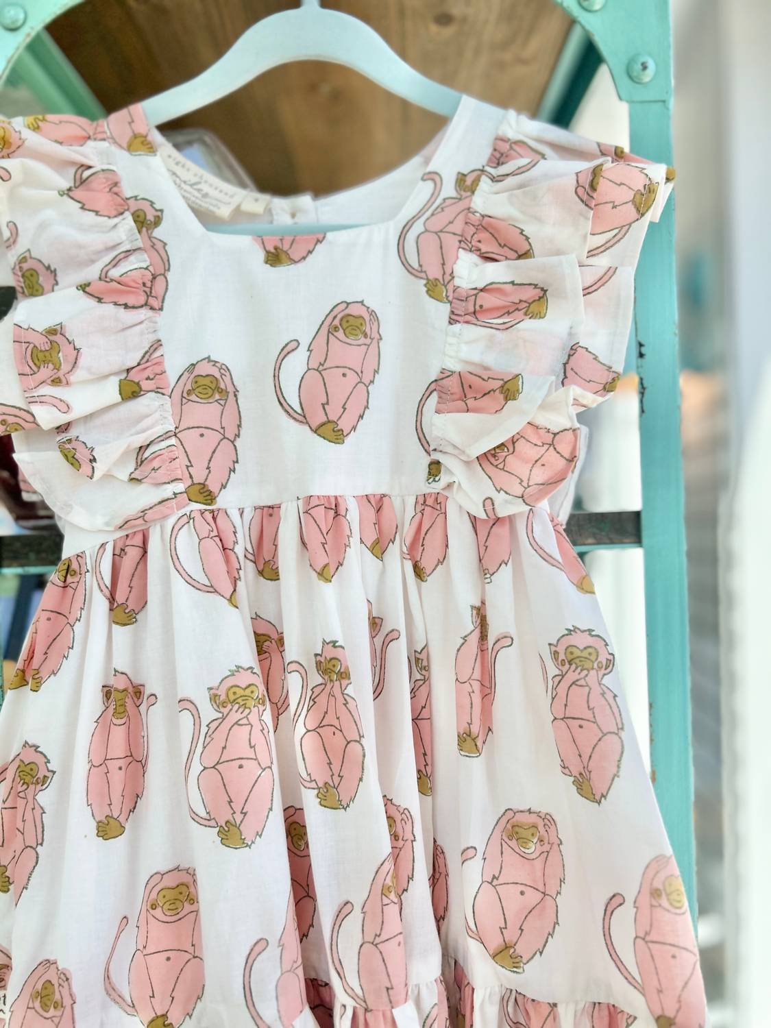Eight Thousand Miles Girls Monkeys Dress in pink - kids' dress - alternate view