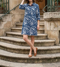 Dizzy-Lizzie NRL denim abstract Chatham dress in lv blue white - women's dress - alternate view