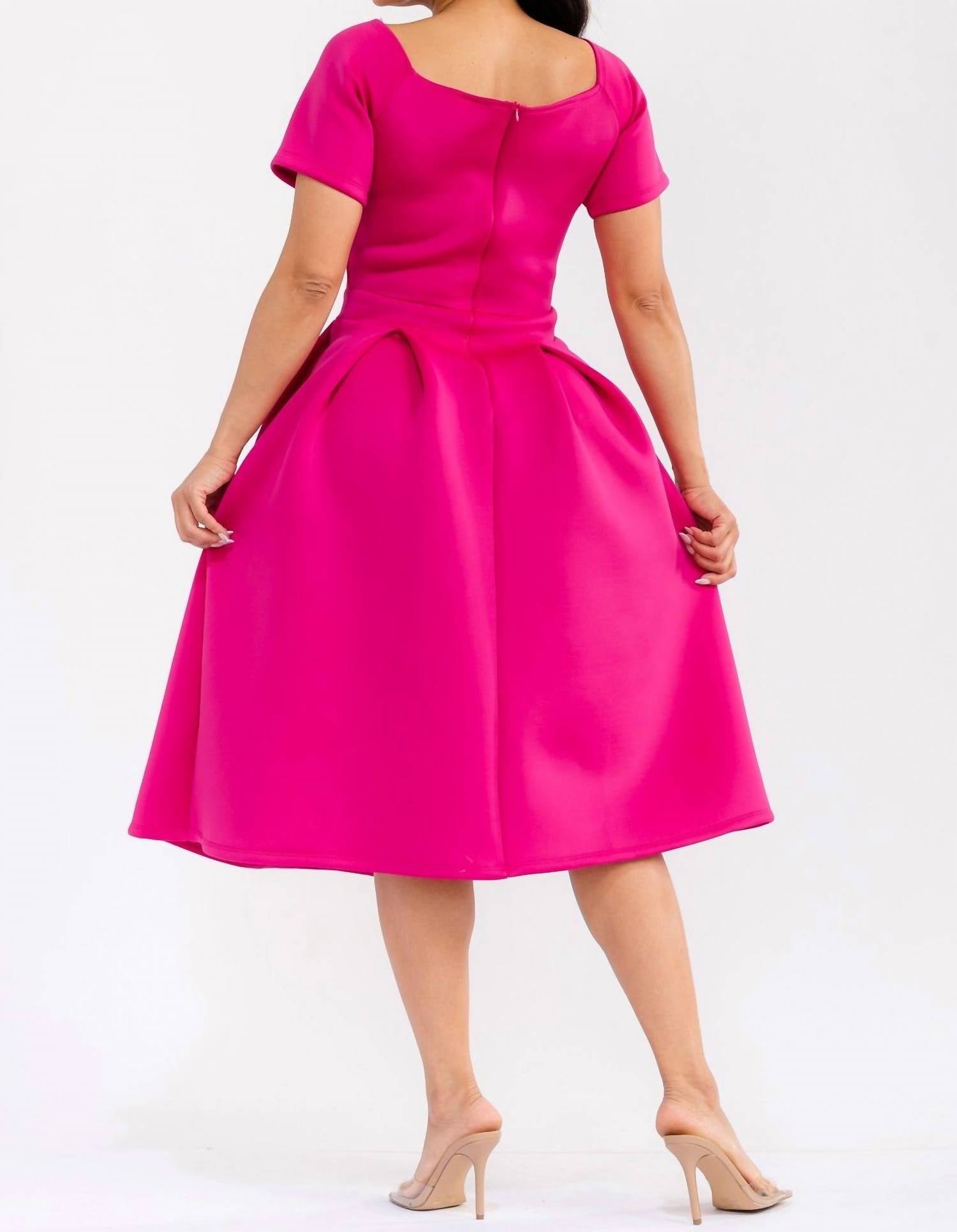 Karen T Design Pleated Midi Dress in magenta - women's dress - detail view