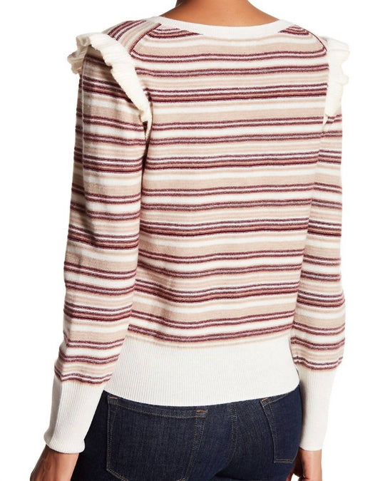Joie - Ruffle Accent Striped Wool & Cashmere Sweater