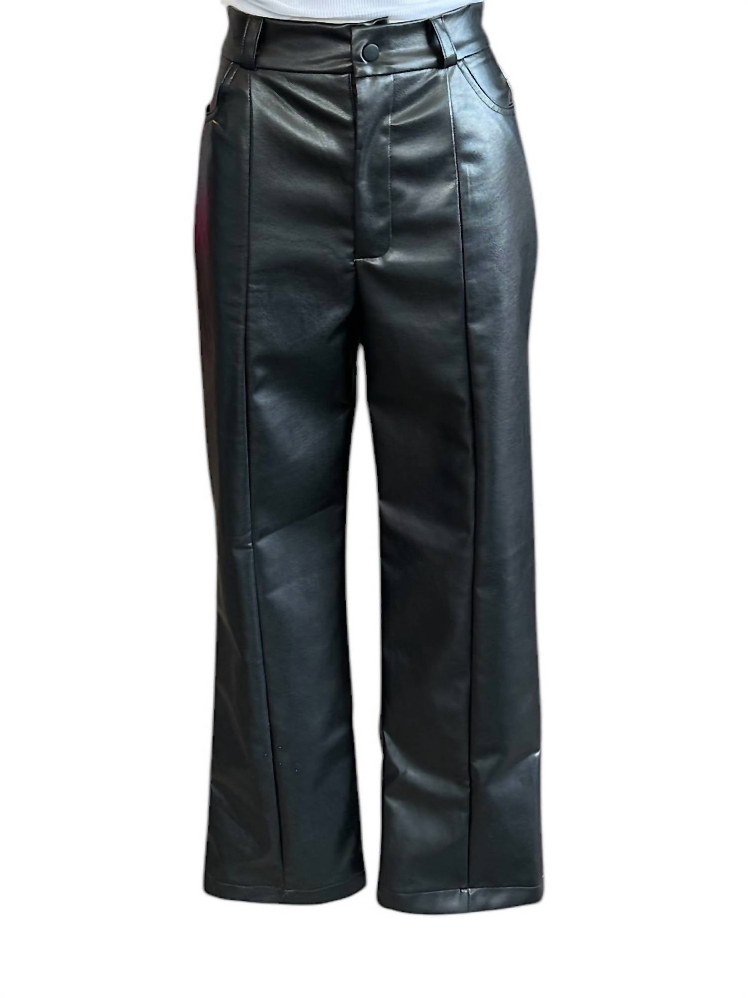 Glam - Women's High-waisted Faux Leather Pants