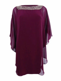 Xscape - Beaded Chiffon Capelet Shift Dress - Plus
