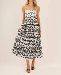BTB Los Angeles Palmira Smocked Midi Dress in black white - women's dress