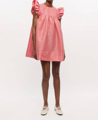 Ganni - Crinkled Taffeta Check Frill Mini Dress