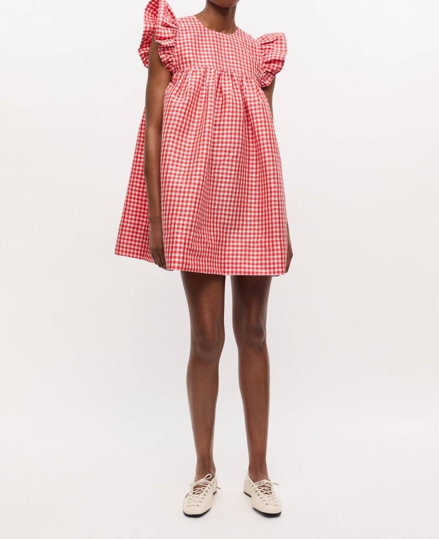 Ganni - Crinkled Taffeta Check Frill Mini Dress