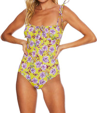 Beach Riot Betsy One Piece in lime punch gardenias - women's swimwear - detail view