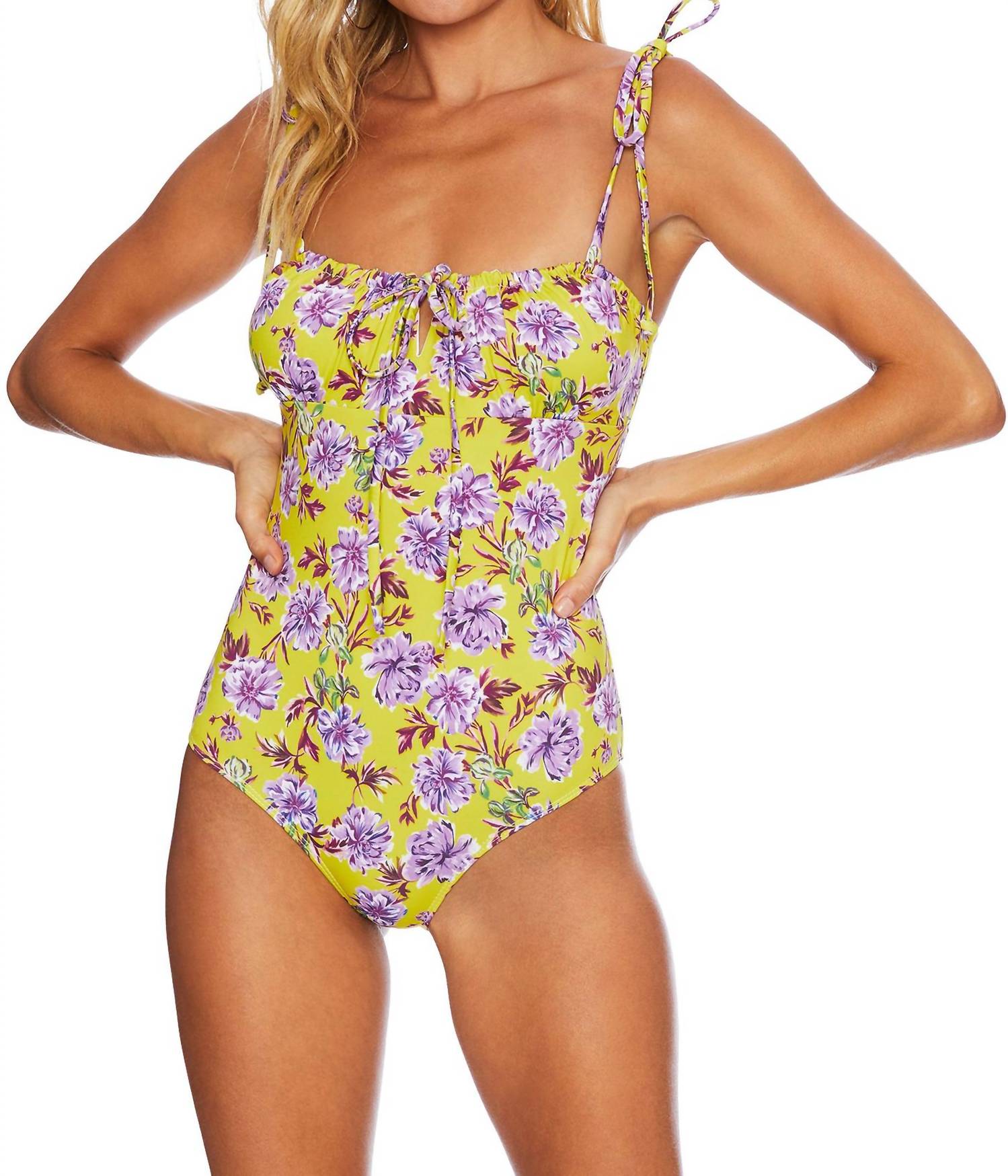 Beach Riot Betsy One Piece in lime punch gardenias - women's swimwear - detail view
