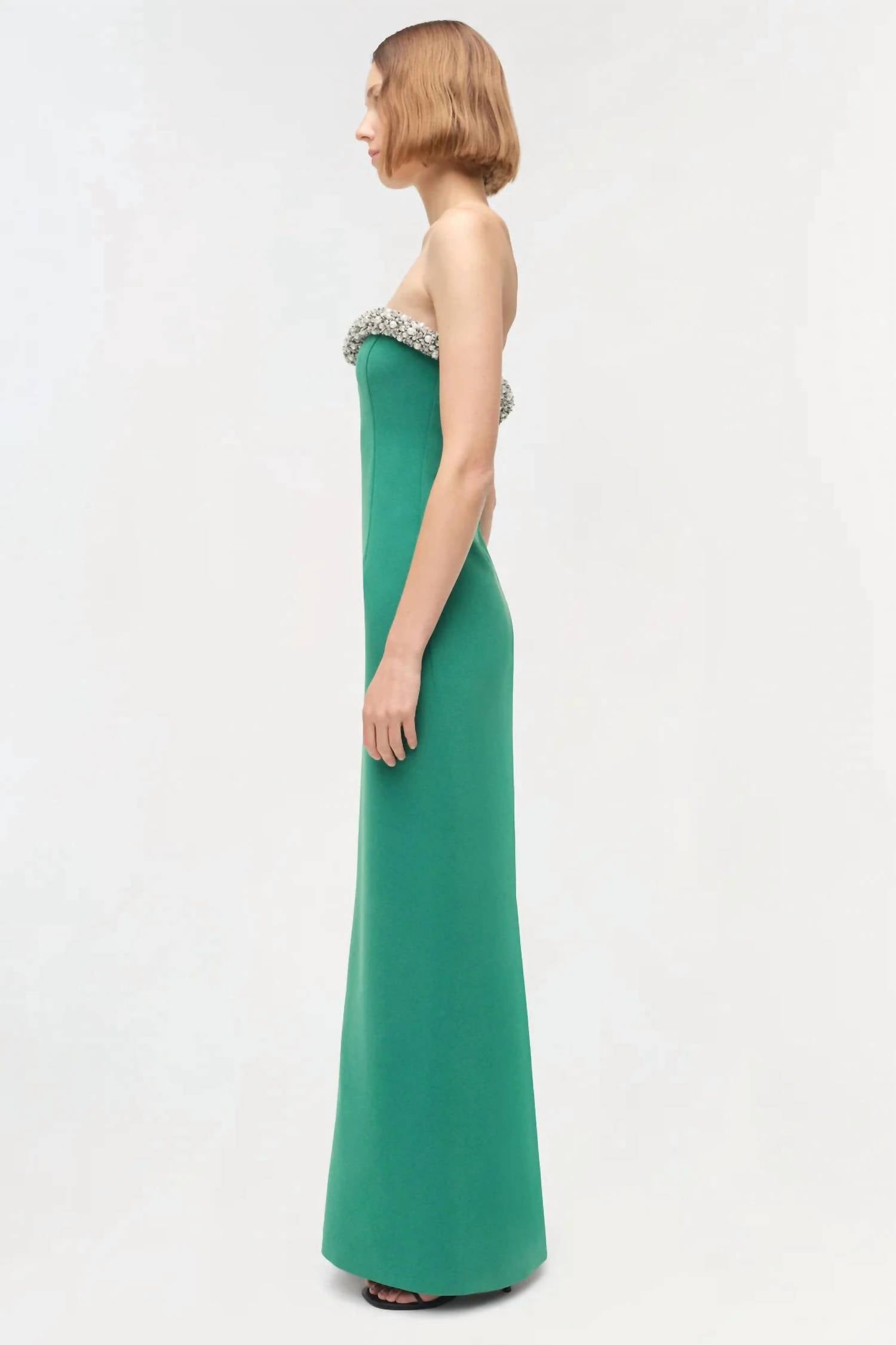 SIMKHAI Riona Embellished Bustier Gown in kelly green - women's dress - detail view