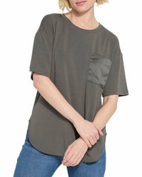 Lysse Jazmine Mix-media Top in heather grey - women's blouse