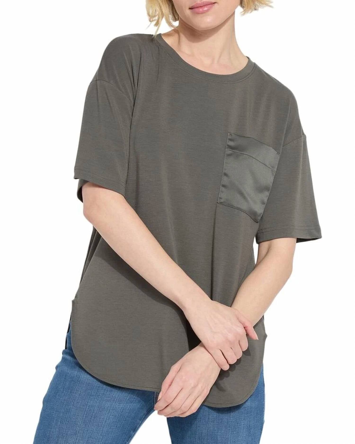 Lysse Jazmine Mix-media Top in heather grey - women's blouse
