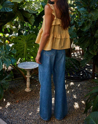 By Together - Tie Front Ruffle Top With Lace Trim