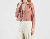 Clara Sunwoo - Liquid Leather Zip Cuff Moto Waist Jacket