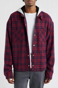 Diet Starts Monday - Eagle Hooded Plaid Snap-up Flannel Shirt Jacket